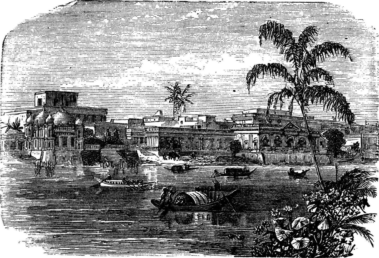 Dhaka in Bangladesh, vintage engraving vector