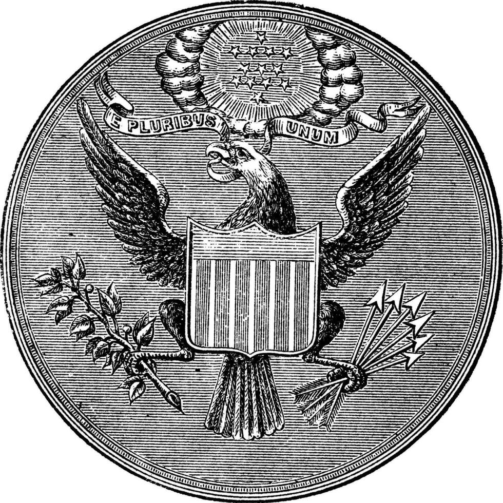 Great Seal of the United States of North America, vintage engraved illustration vector