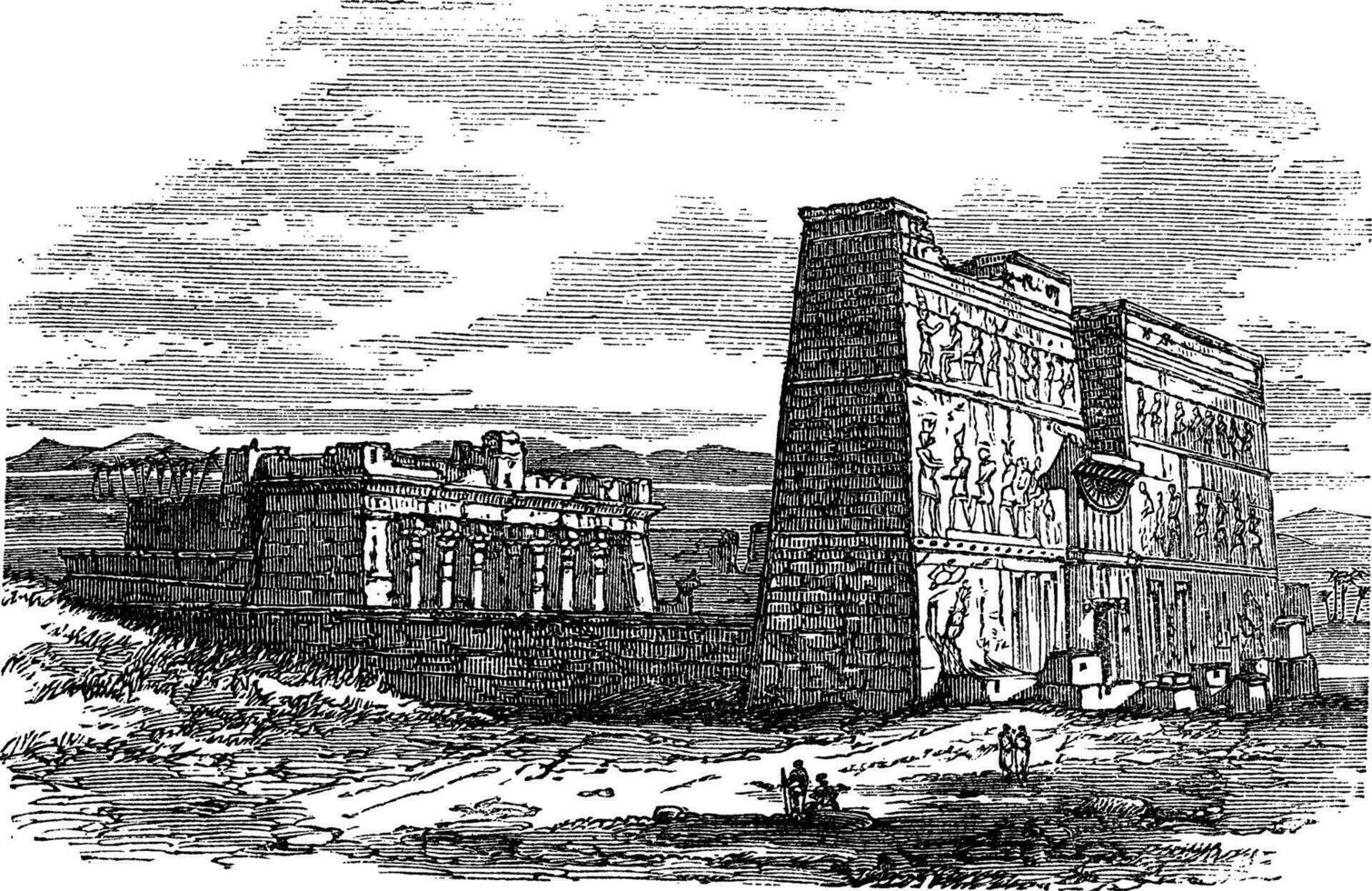 Edfu in Aswan, Egypt, vintage engraving vector