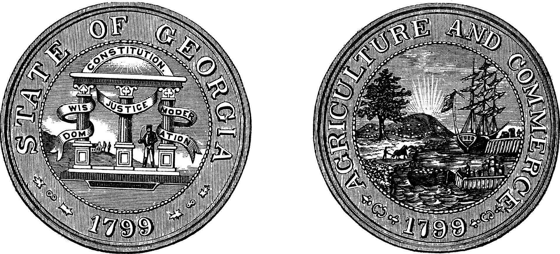 Great Seal of the State of Georgia USA vintage engraving vector