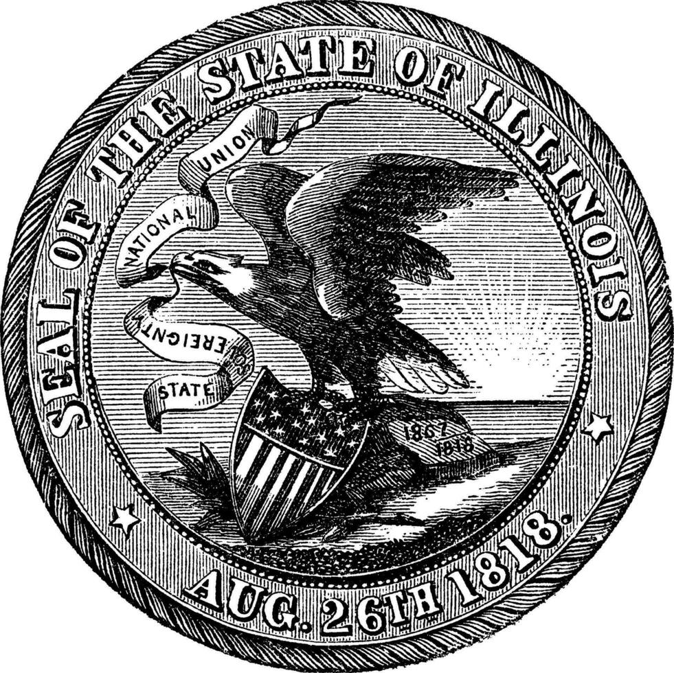 Great Seal of the State of Illinois  USA vintage engraving vector