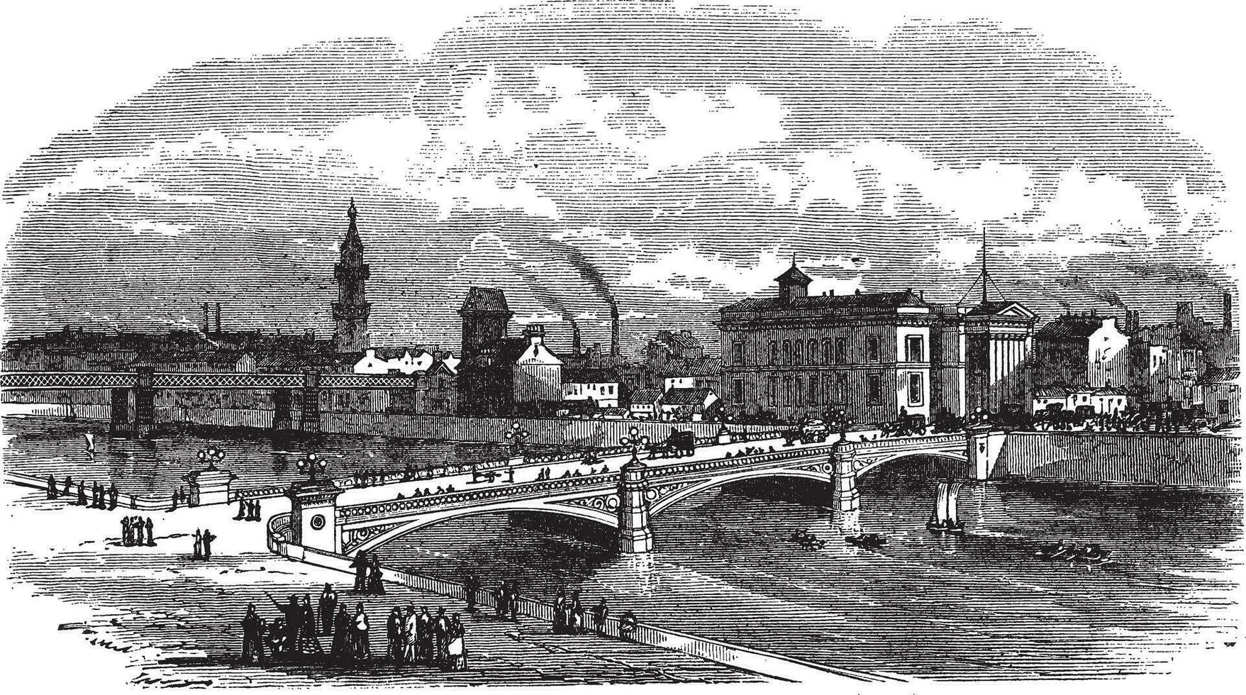 Albert bridge in Glasgow Scotland vintage engraving vector