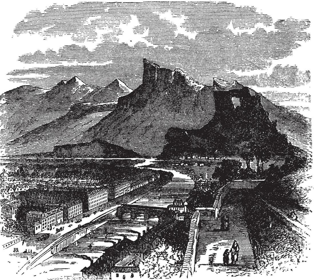 View of Grenoble, France vintage engraving vector