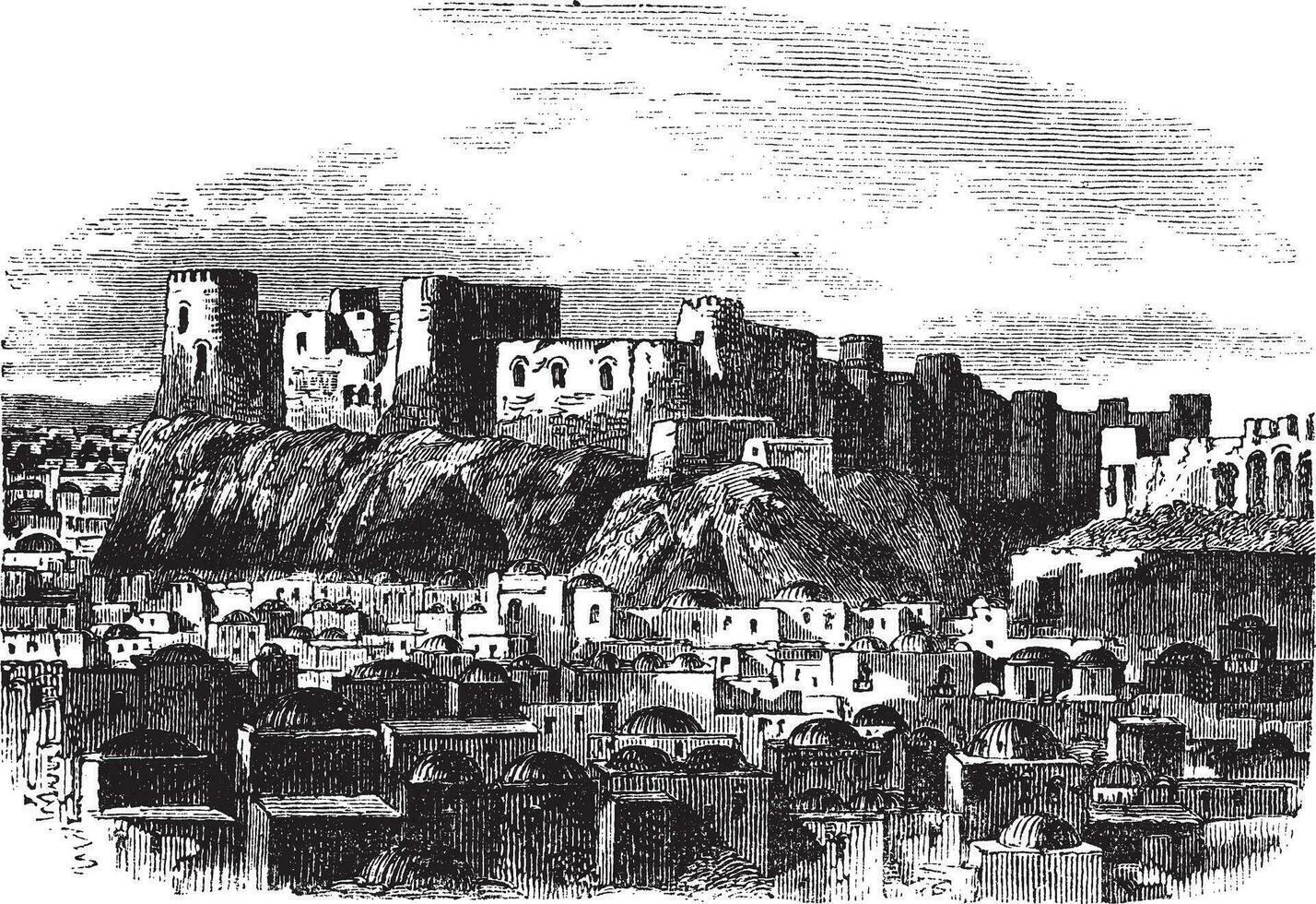 Citadel of Herat, Afghanistan vintage engraving vector
