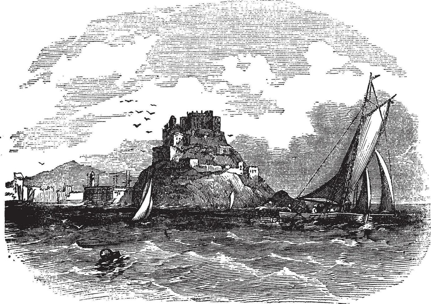 Mont Orgueil Castle in Jersey vintage engraving vector