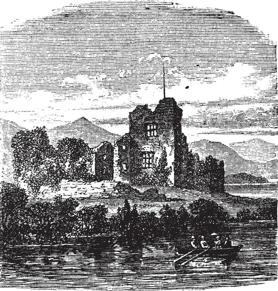 Ruins of Castle Ross, Killarney, Ireland vintage engraving vector