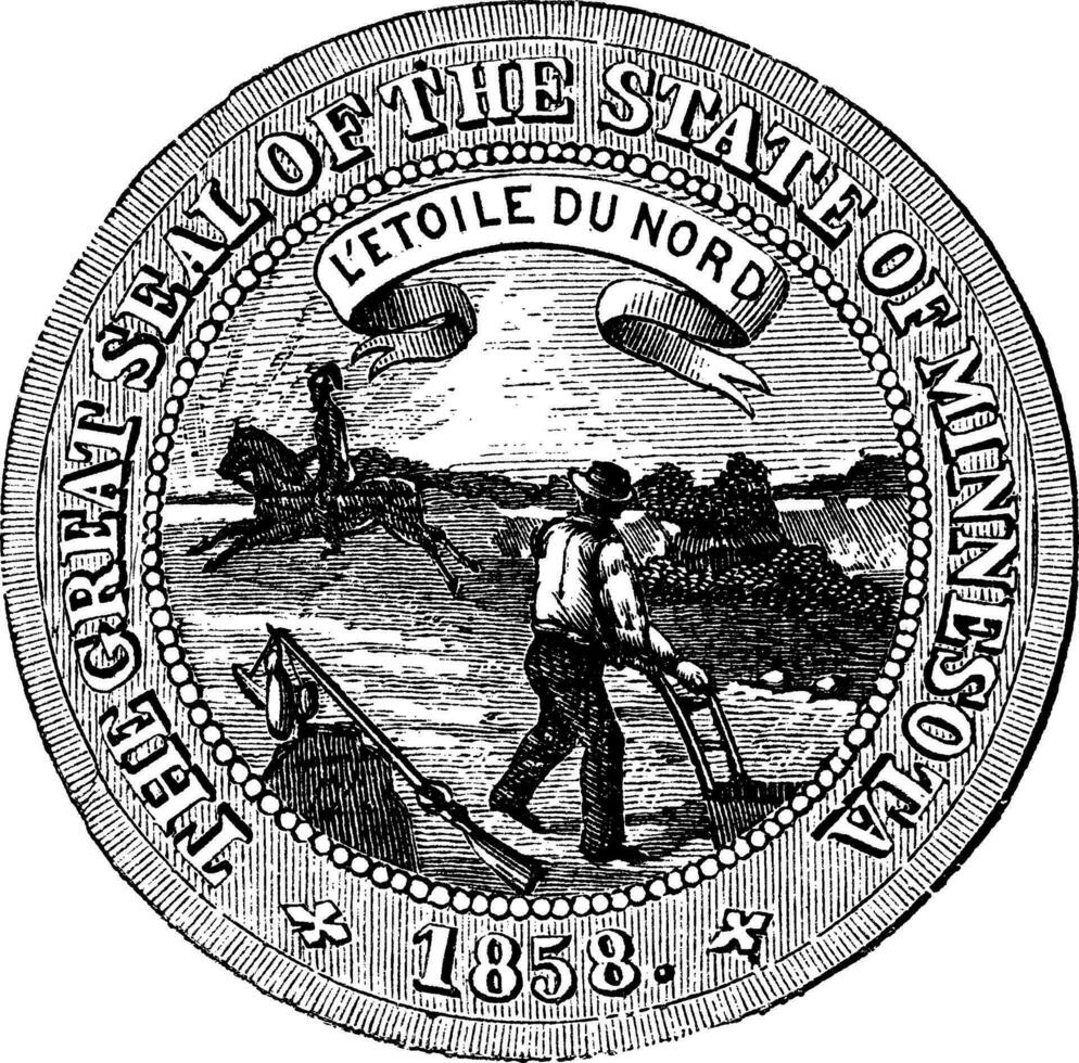Seal of the State of Minnesota, vintage engraving. vector
