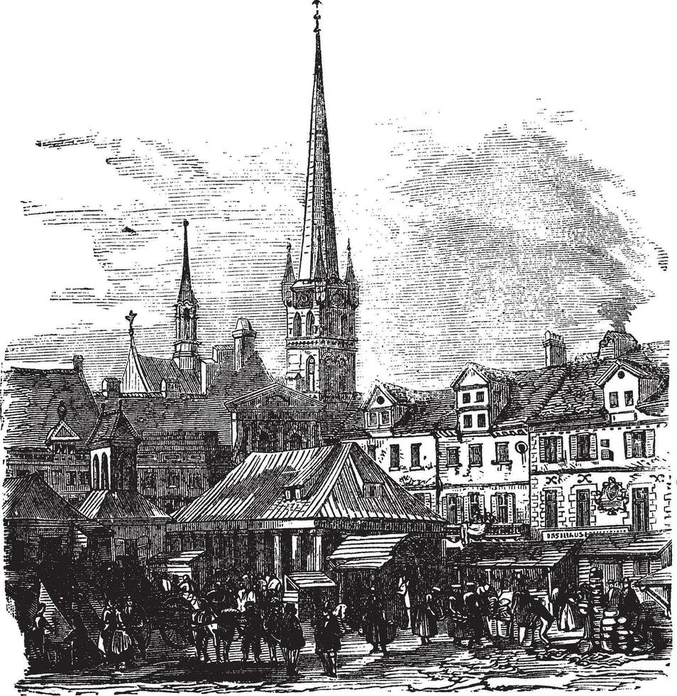 Market Place of Lubeck Germany vintage engraving vector