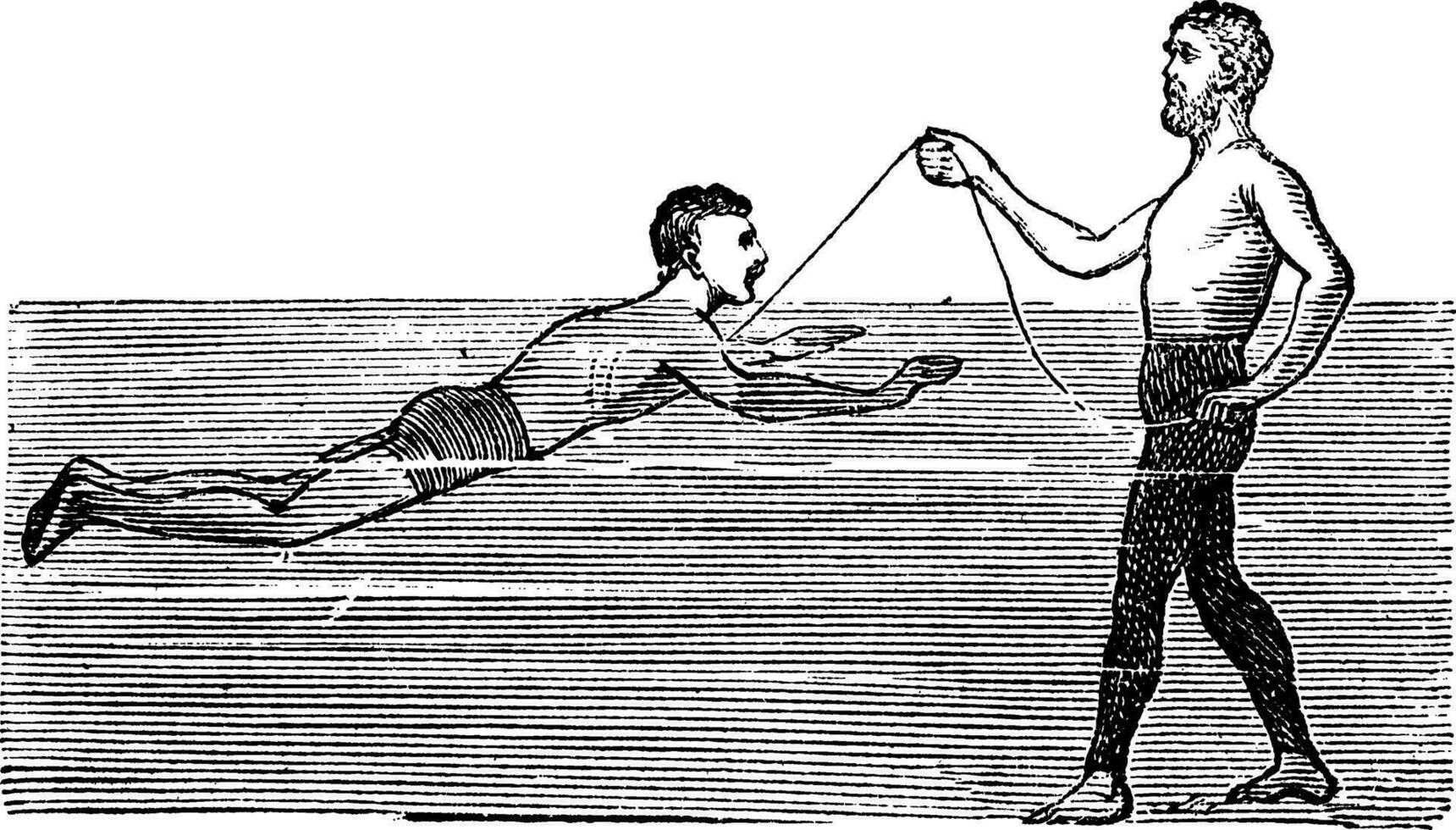 Learning to Swim with the Aid of a Rope, vintage engraved illustration vector
