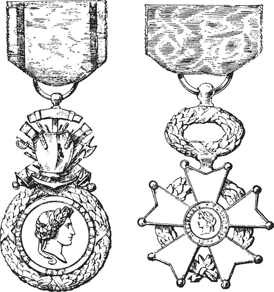 Military Medal, Cross of the Legion of Honor, vintage engraving vector