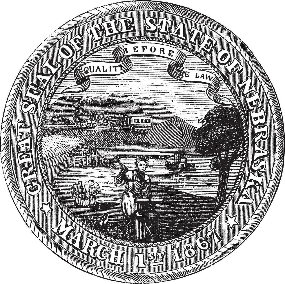 Seal of the State of Nebraska, vintage engraved illustration vector