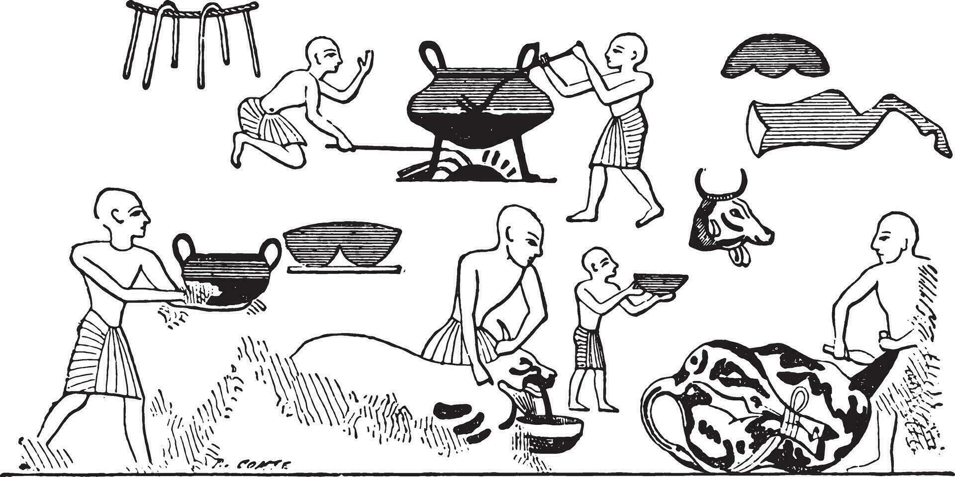 egipcio cocineros, Clásico grabado. vector