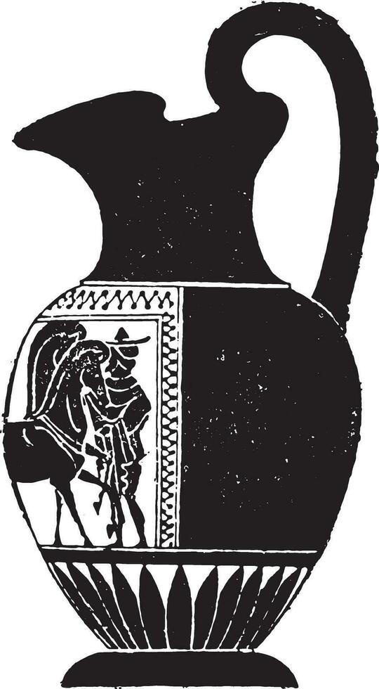 Black vase decorated on one side only, vintage engraving. vector