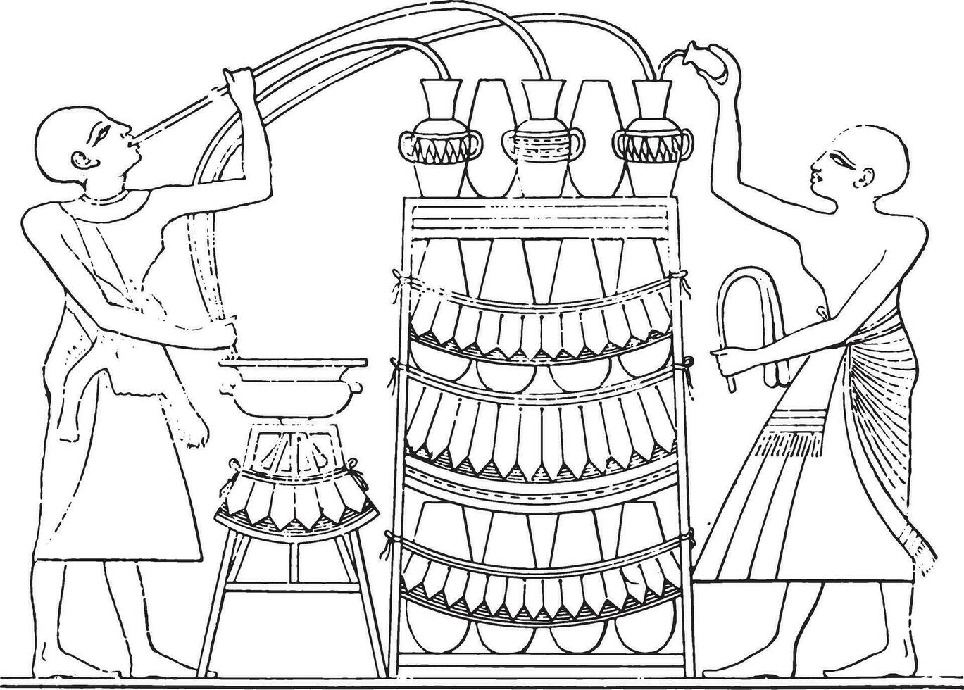 The Egyptian siphon, vintage engraving. vector