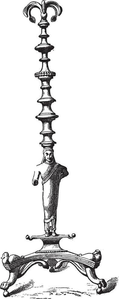 Etruscan candelabrum, vintage engraving. vector