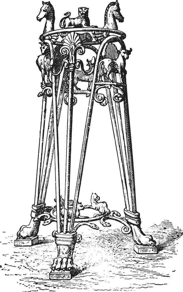 Tripod of the Pourtales collection, vintage engraving. vector