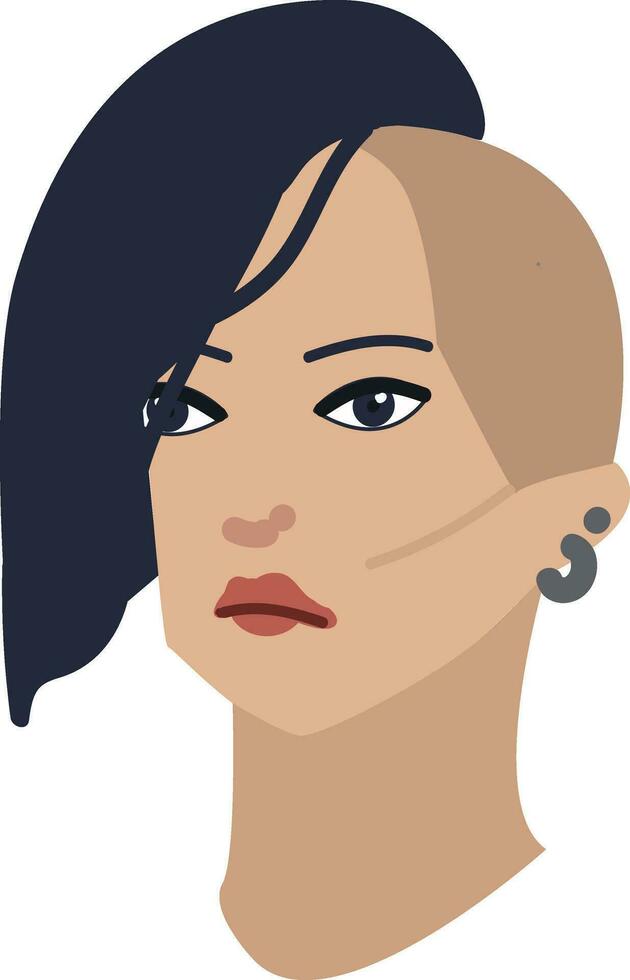 retrato de un niña con azul vector de cabello ilustración en blanco antecedentes.