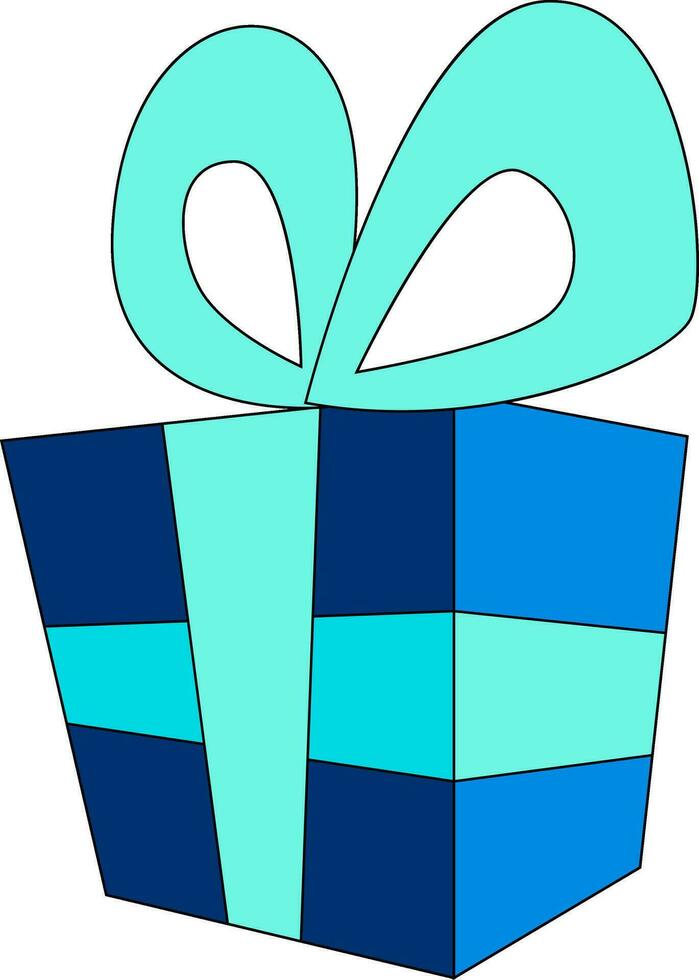 Gift box with dark blue wrap paper and light blue ribbon vector illustration on white background.