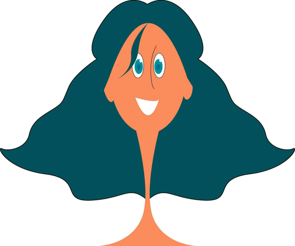 Smiling girl with long dark blue hair vector illustration on white background.