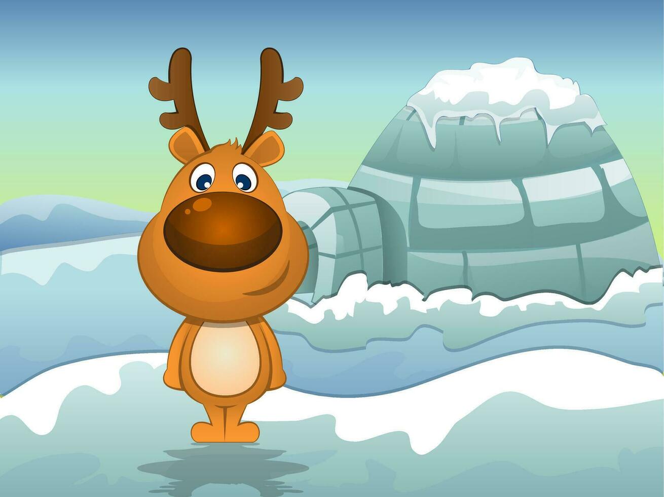 Reindeer in Winter, illustration vector