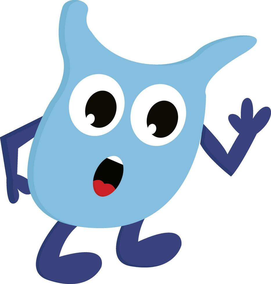 Light blue blob monster with dark blue arms and legs looking suprised vector illustration on white background.