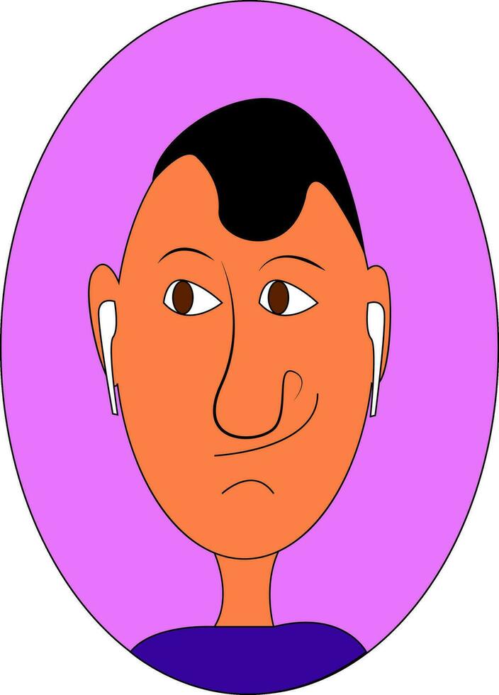 caricatura de un hombre con airpods dentro rosado elipse vector ilustración en blanco antecedentes.