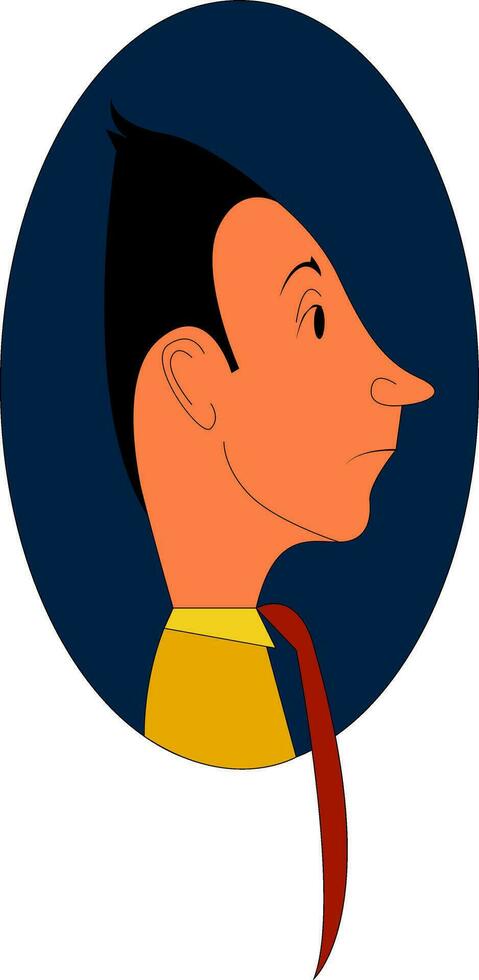 Caricature of a man with red tie inside blue elipse vector illustration on white background.
