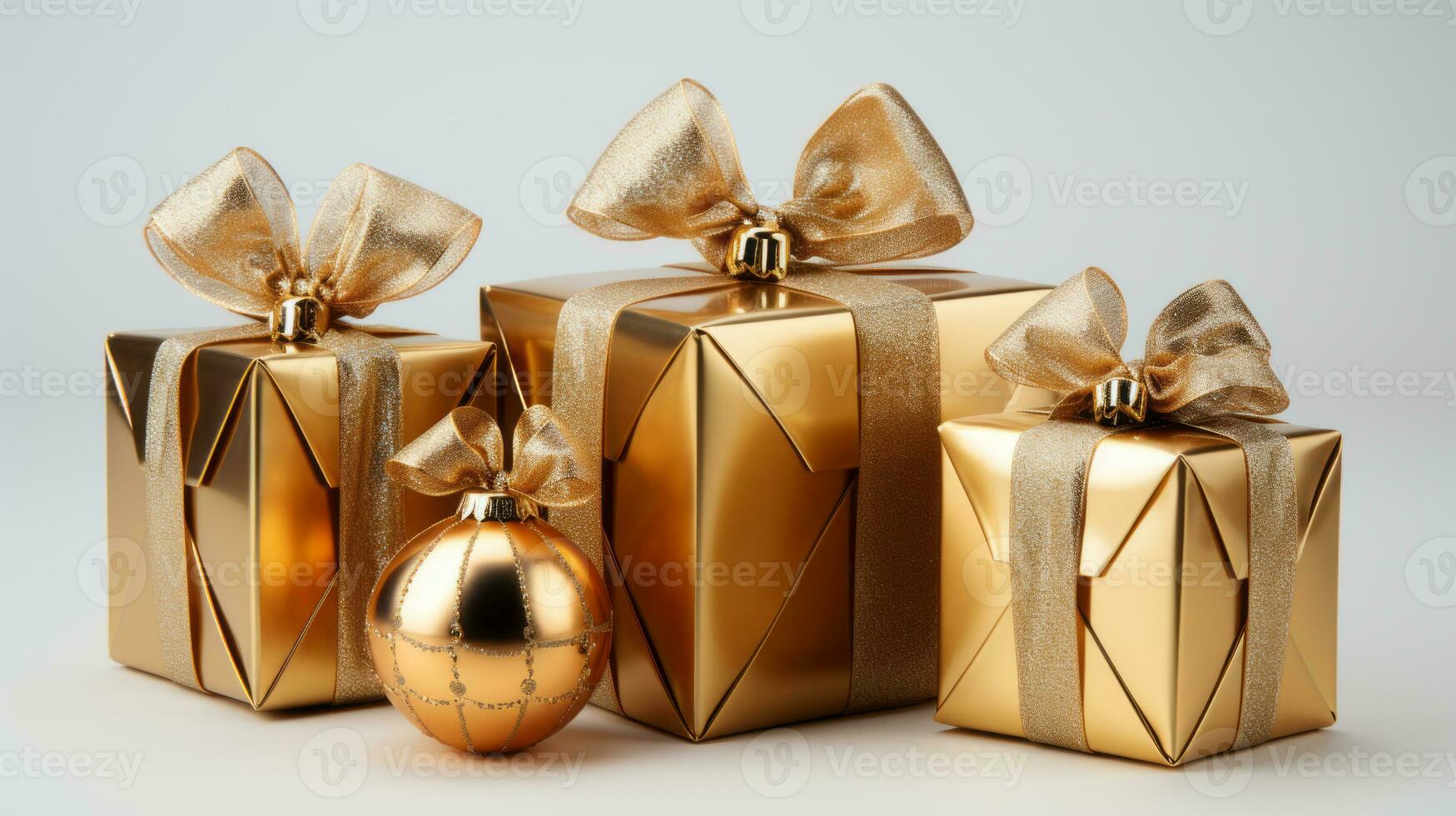 AI generated Solid gold Christmas gift boxes photo