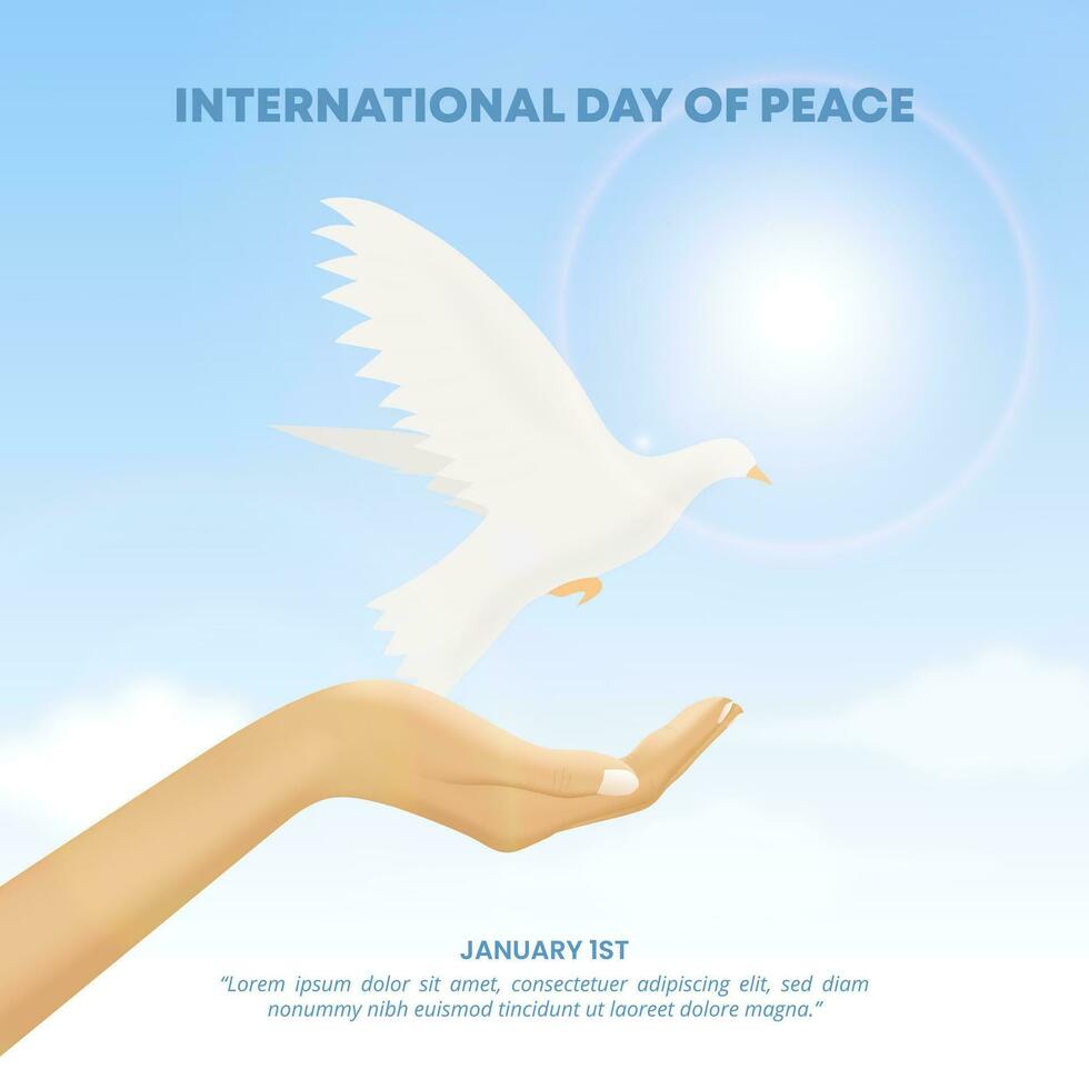 International Day Of Peace Background with a hand and pigeon vector