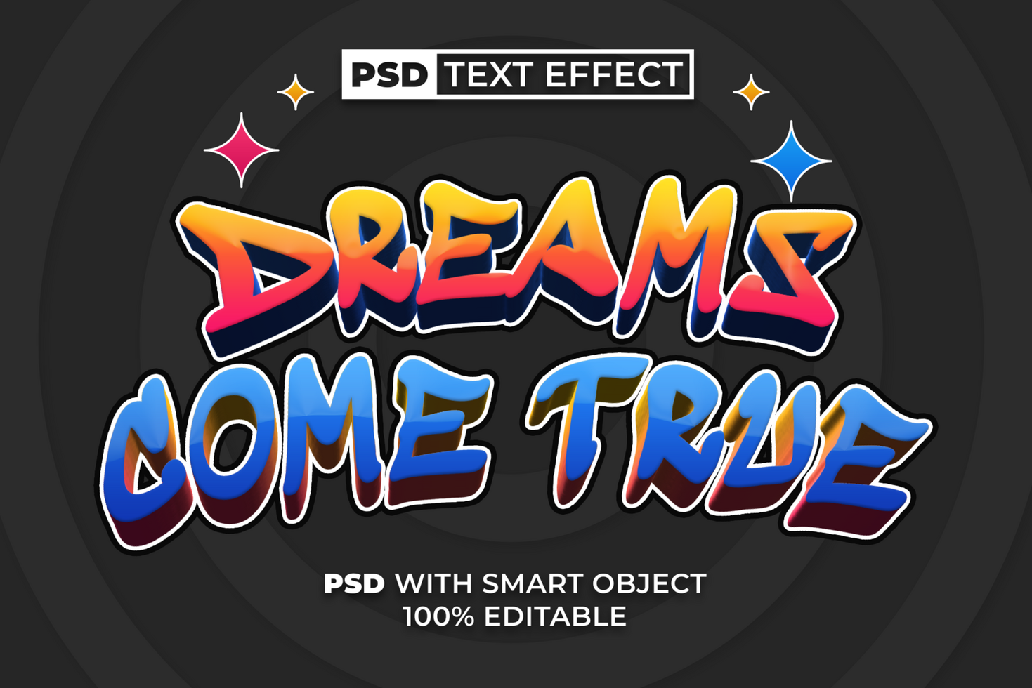 Quote Text Effect Dreams Come True Style. psd