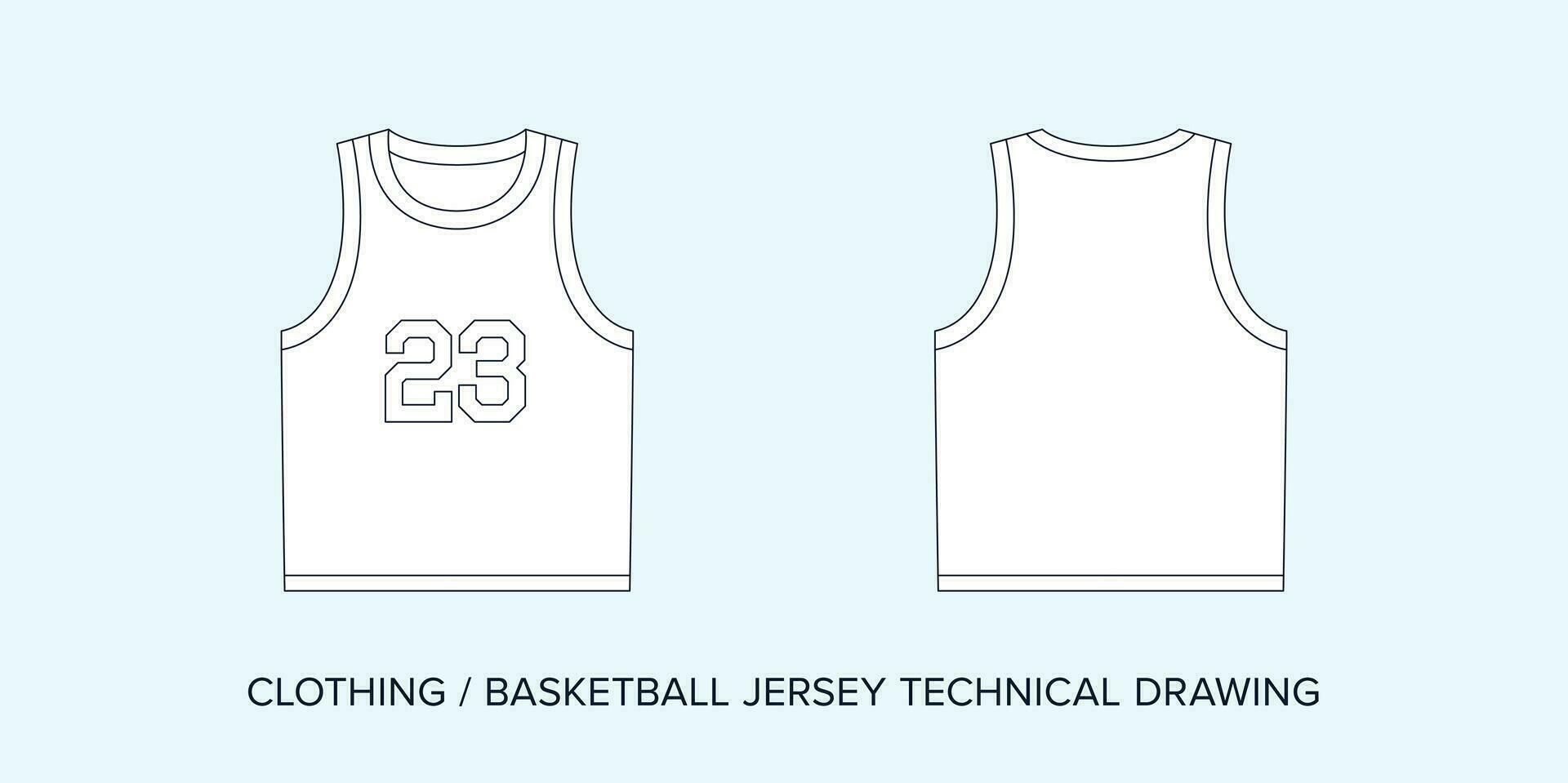 Basketball Jersey, technical drawing template, Fashion sketch illustration. Editable vector, line art. vector