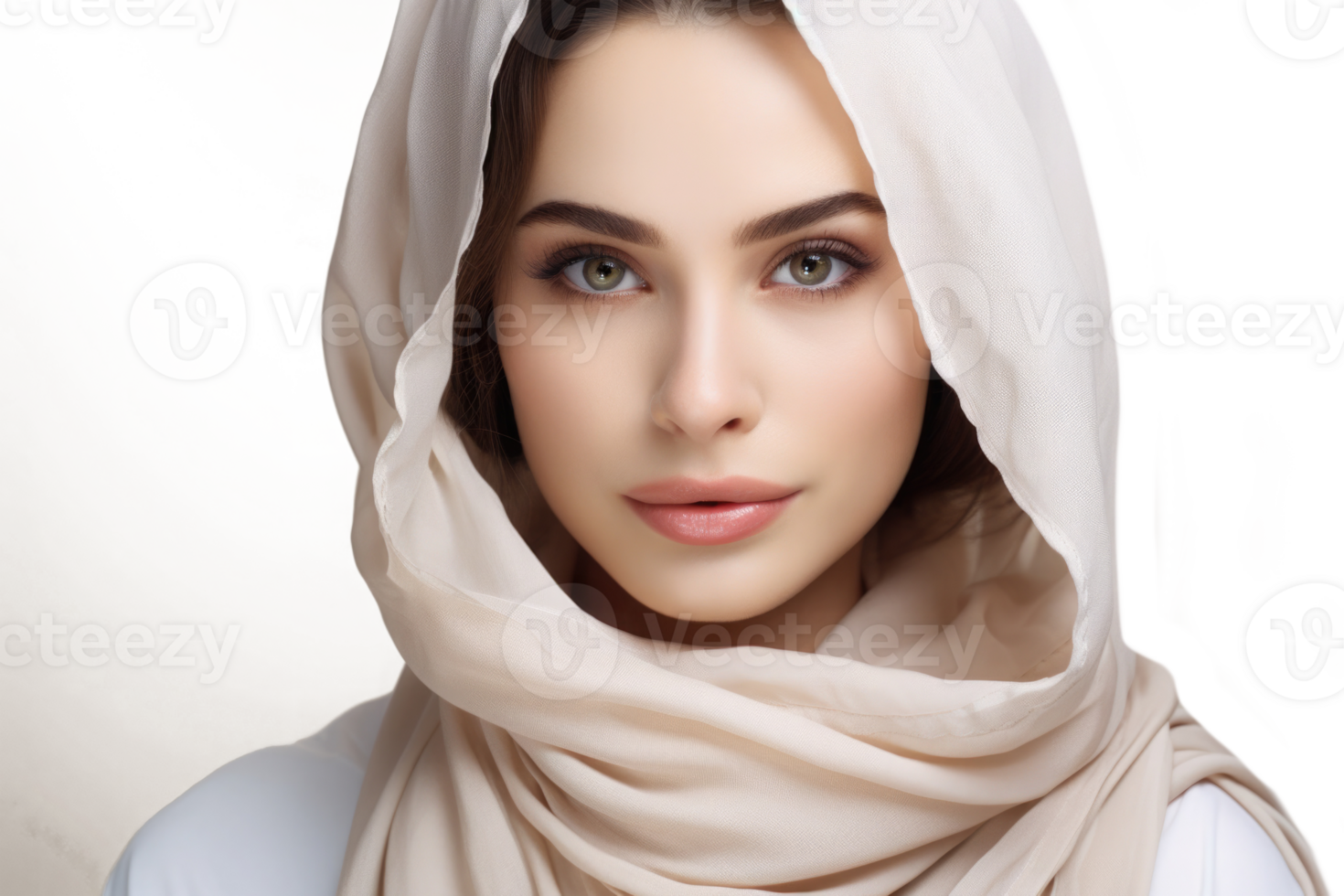 AI generated Portrait of beautiful muslim woman wearing hijab. Islamic woman isolated on white background png