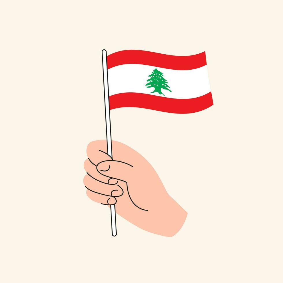 Cartoon Hand Holding Lebanese Flag, Isolated Vector Design.