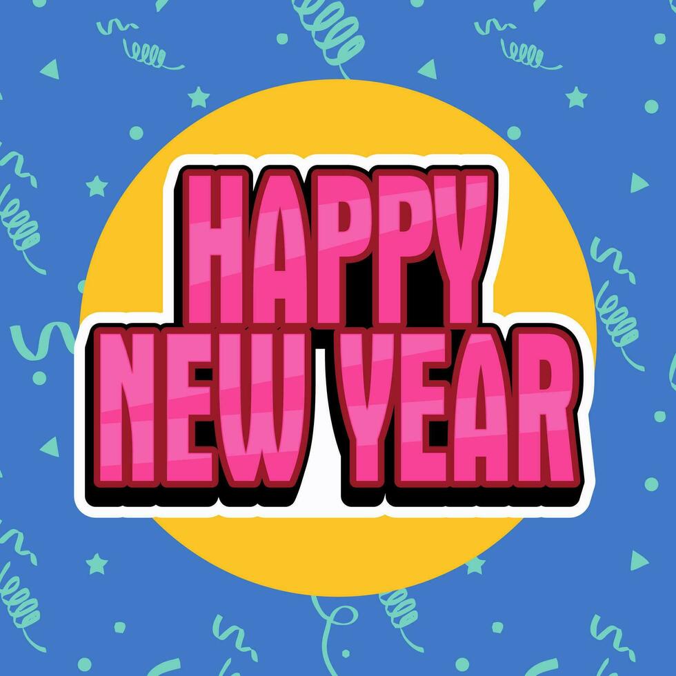 happy new year greeting social media post, with blue background and flying ribbon vector