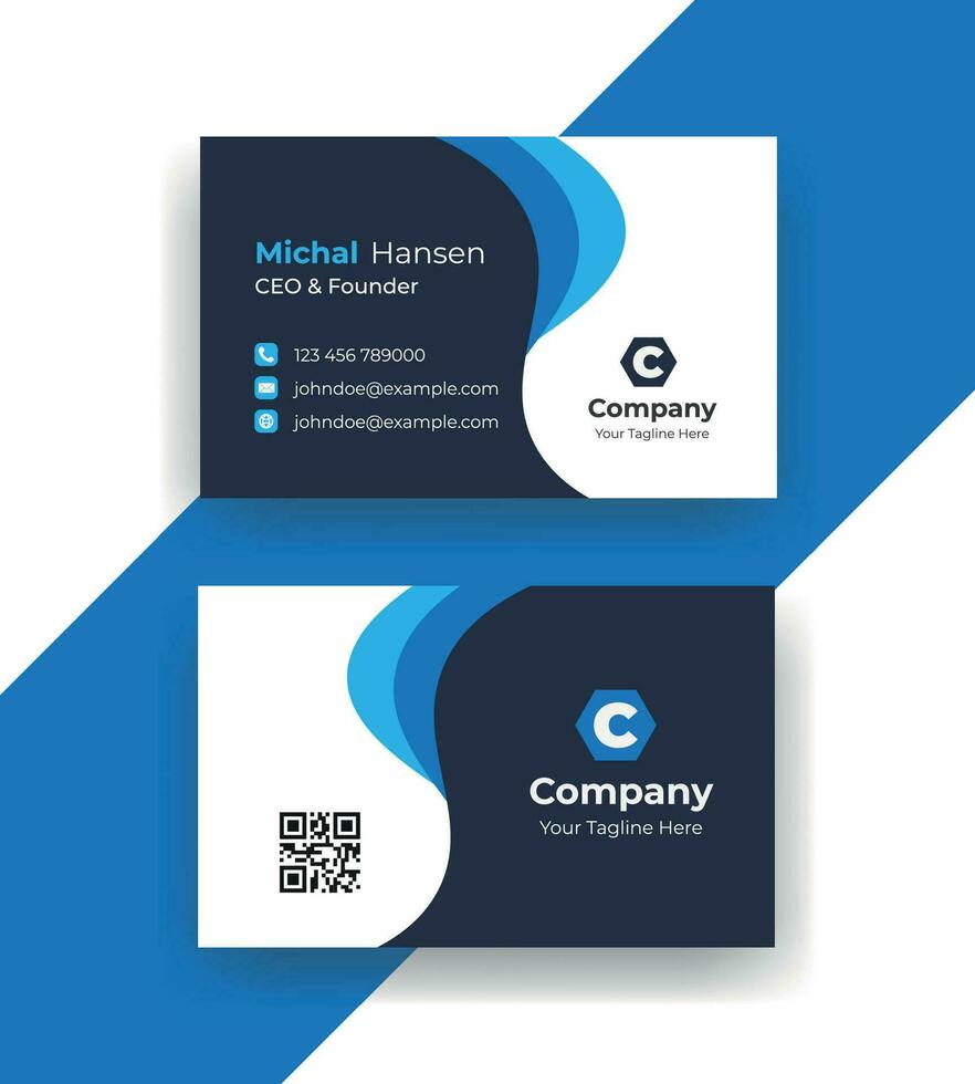 vector corporate Double-sided creative Professional modern simple unique blue minimalist gold elegant business card in red theme