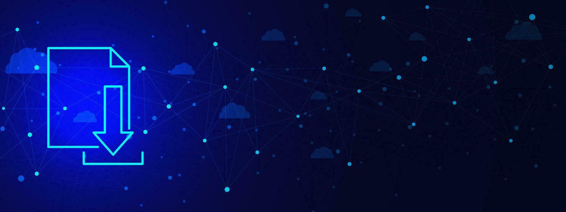 Downloading from cloud data storage with connecting dots and lines. Digital transfer data concept background. Vector illustration.
