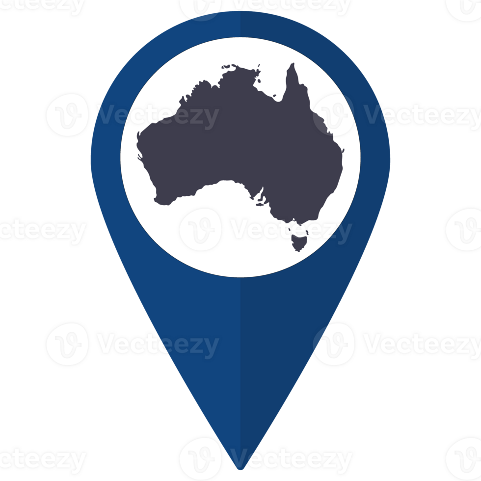 Blue Pointer or pin location with Australia map inside. Map of Australia png