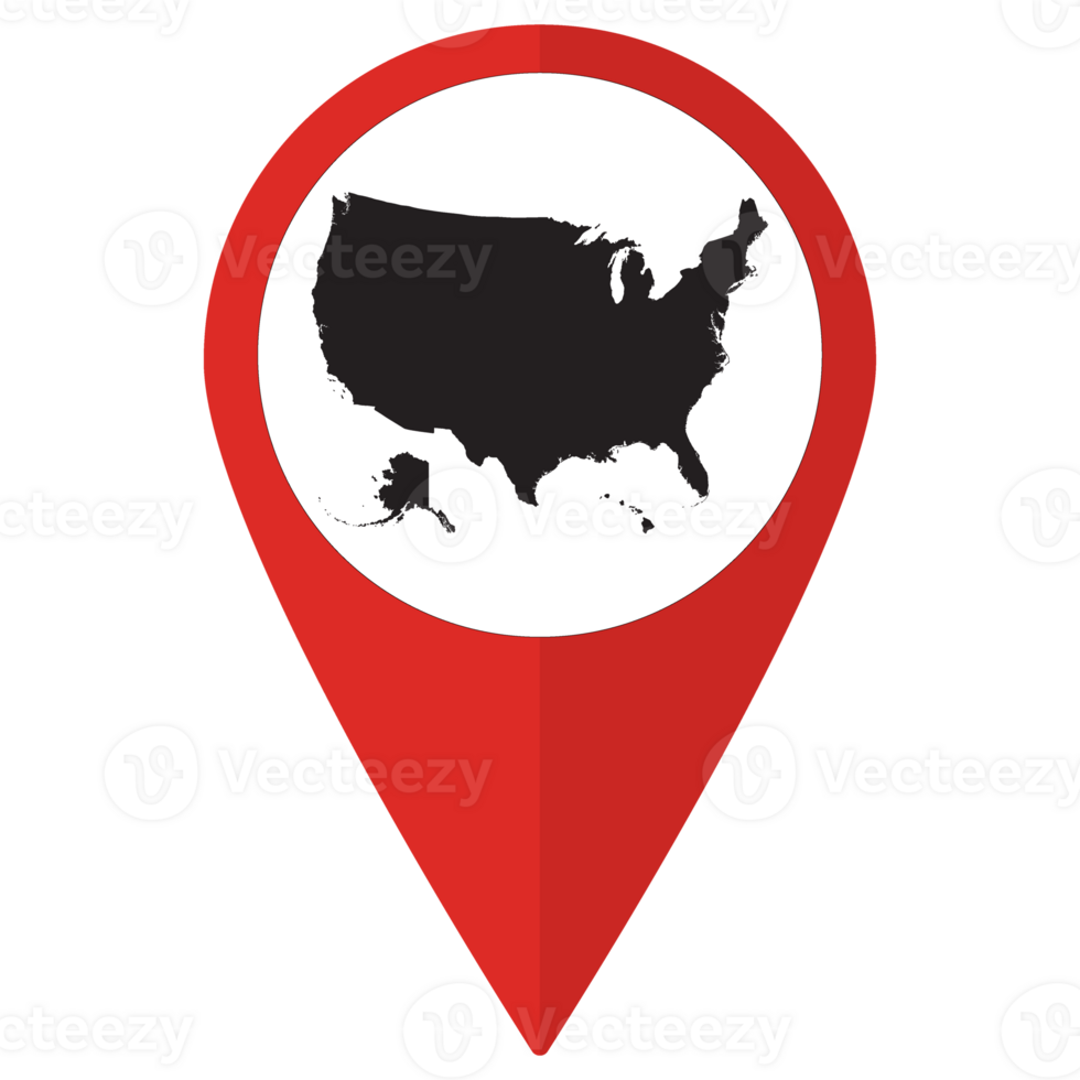 Red Pointer or pin location with USA map inside. United States of America map png