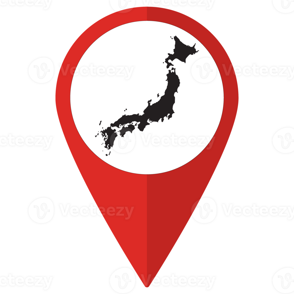 Red Pointer or pin location with Japan map inside. Japan map png