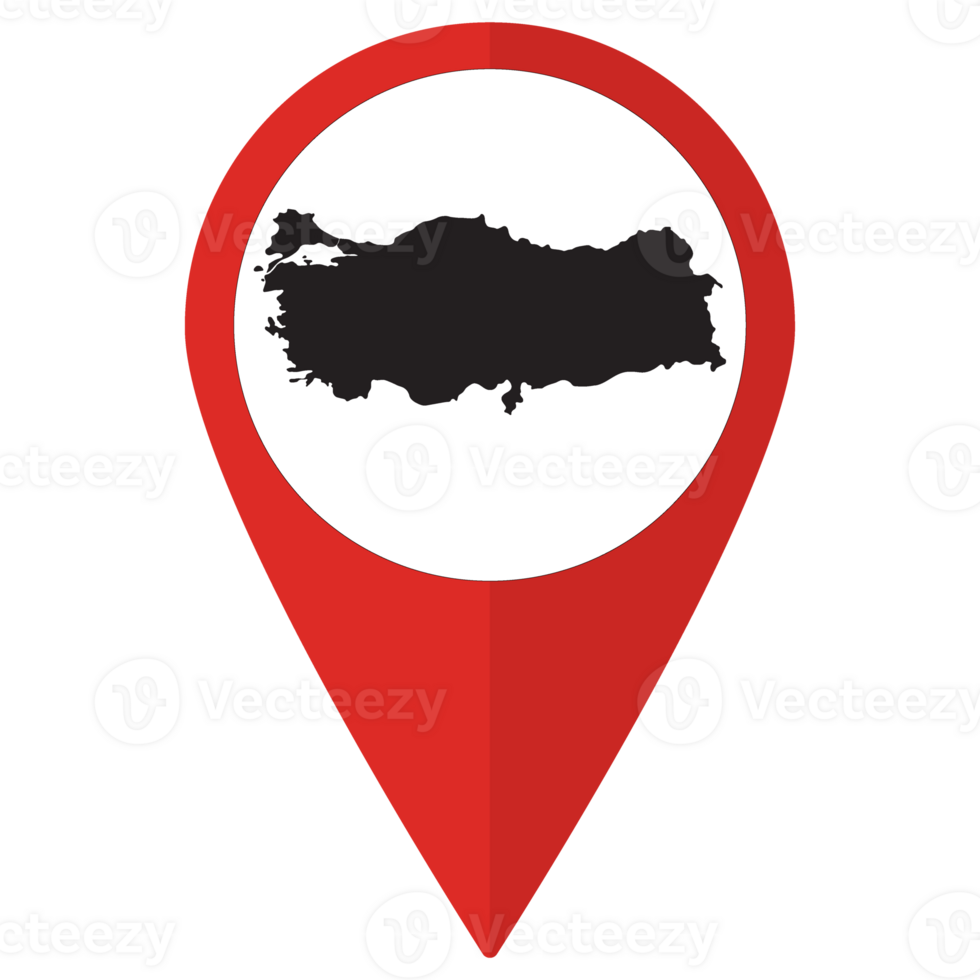 Red Pointer or pin location with Turkey map inside. Map of Turkey png