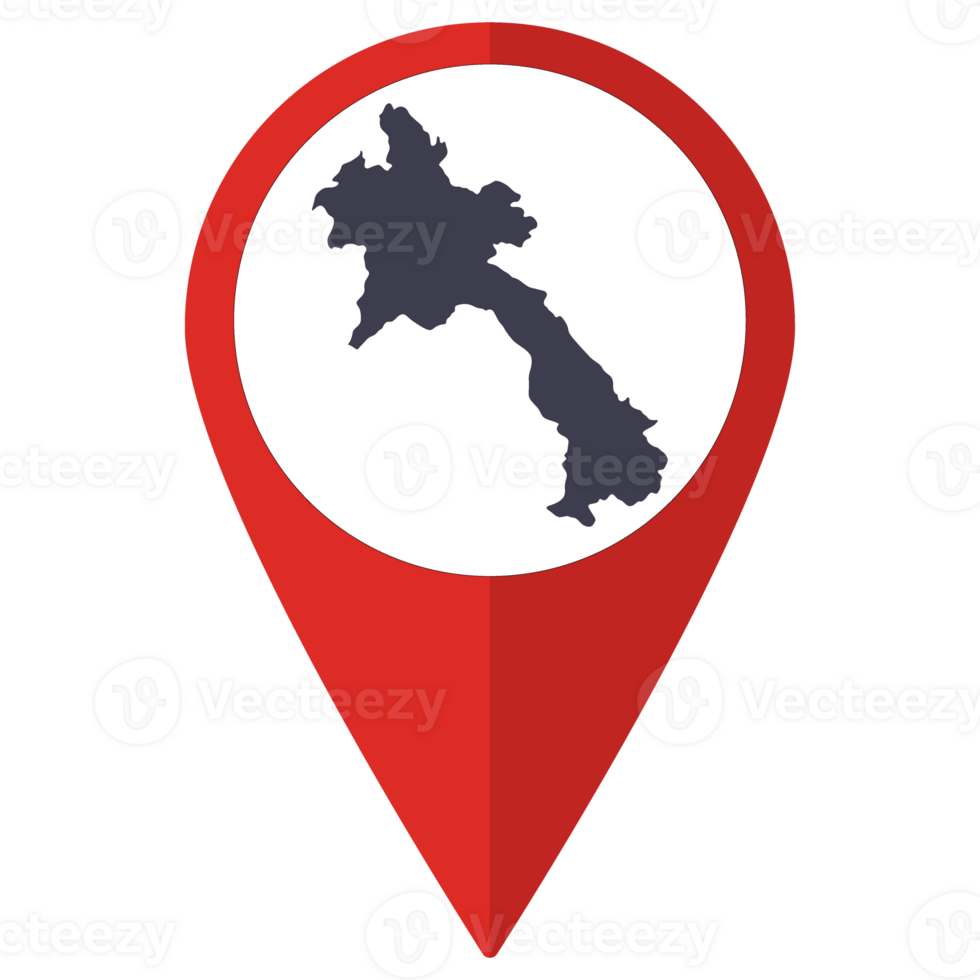 Red Pointer or pin location with Laos map inside. Map of Laos png