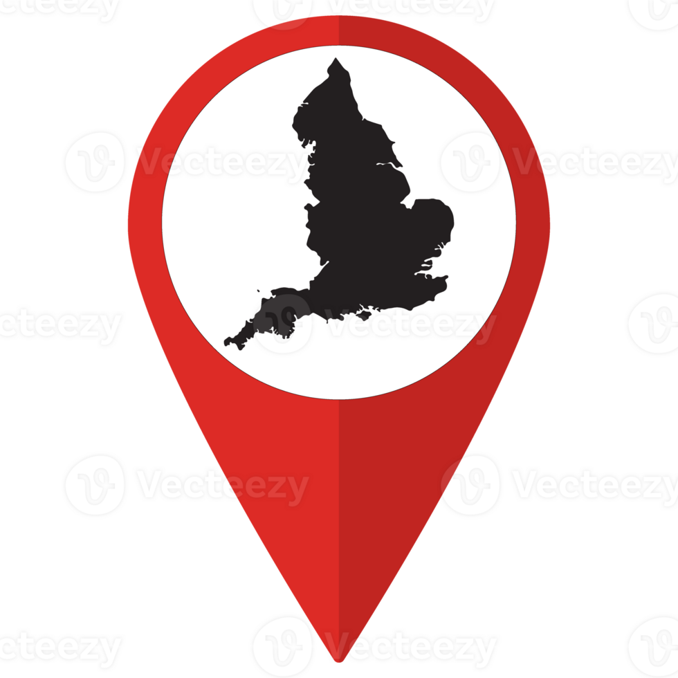 Red Pointer or pin location with England map inside. Map of England png