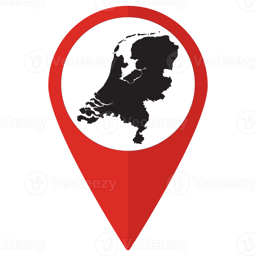 Red Pointer or pin location with Netherlands map inside. Map of Netherlands png
