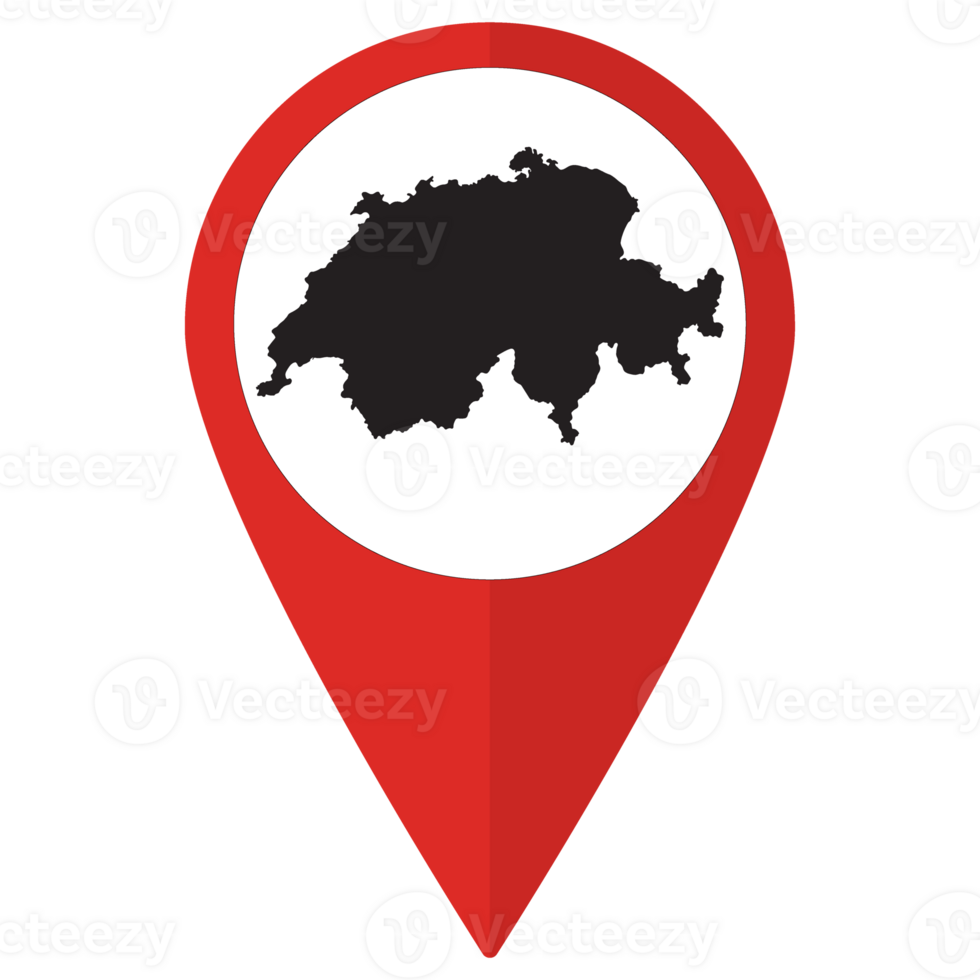 Red Pointer or pin location with Switzerland map inside. Map of Switzerland png