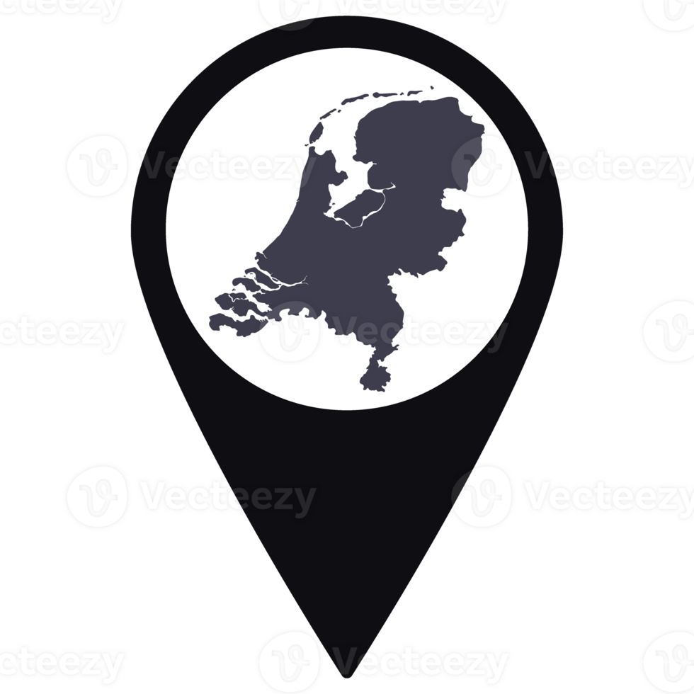 Black Pointer or pin location with Netherlands map inside. Map of Netherlands png