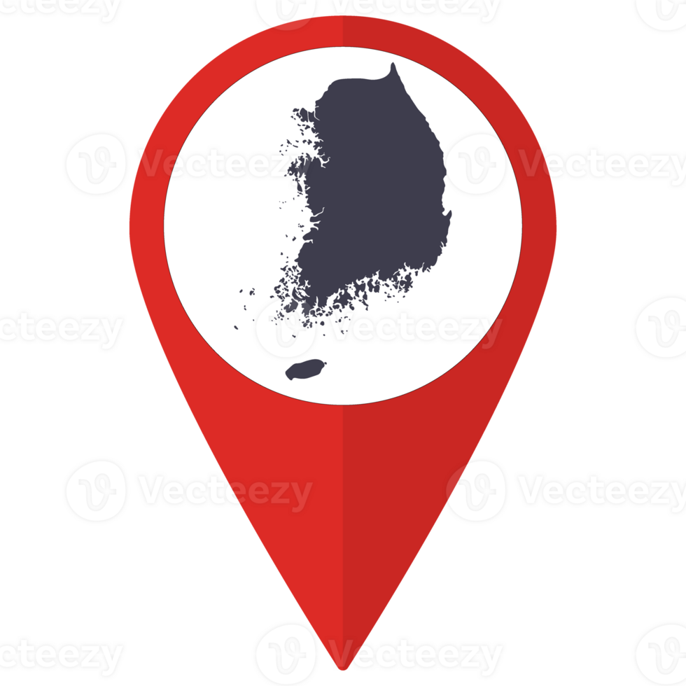 Red Pointer or pin location with South Korea map inside. Map of South Korea png