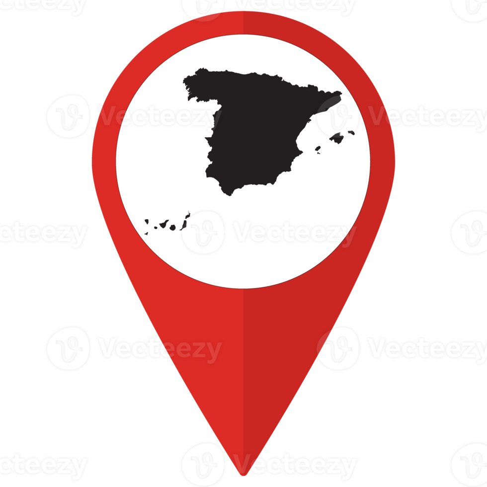 Red Pointer or pin location with Spain map inside. Spain map png