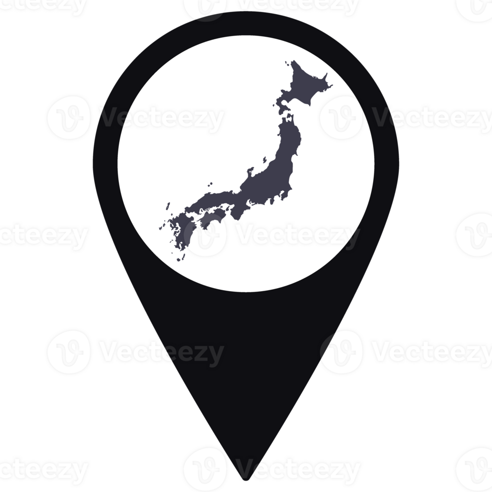 Black Pointer or pin location with Japan map inside. Japan map png