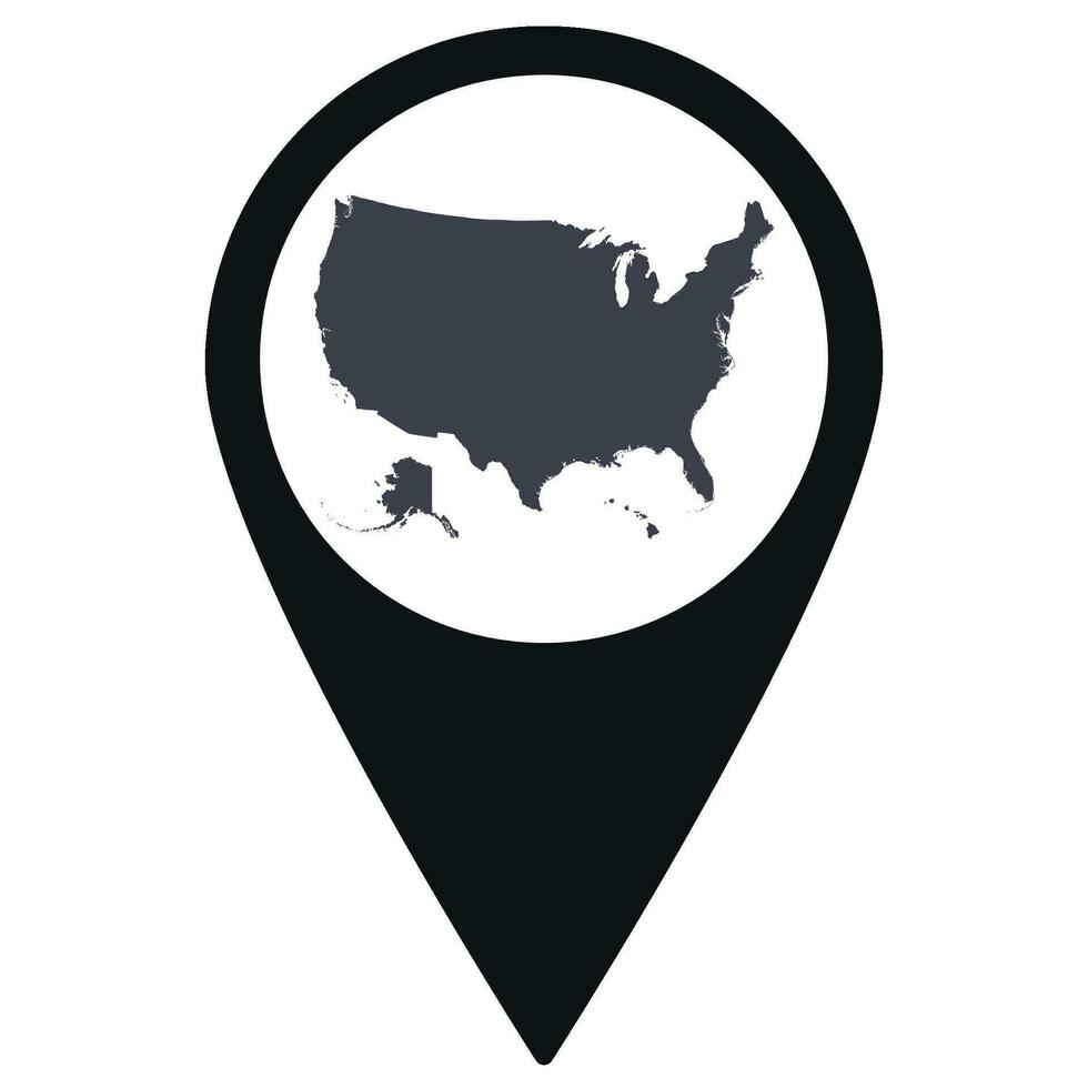 Black Pointer or pin location with USA map inside. United States of America map vector