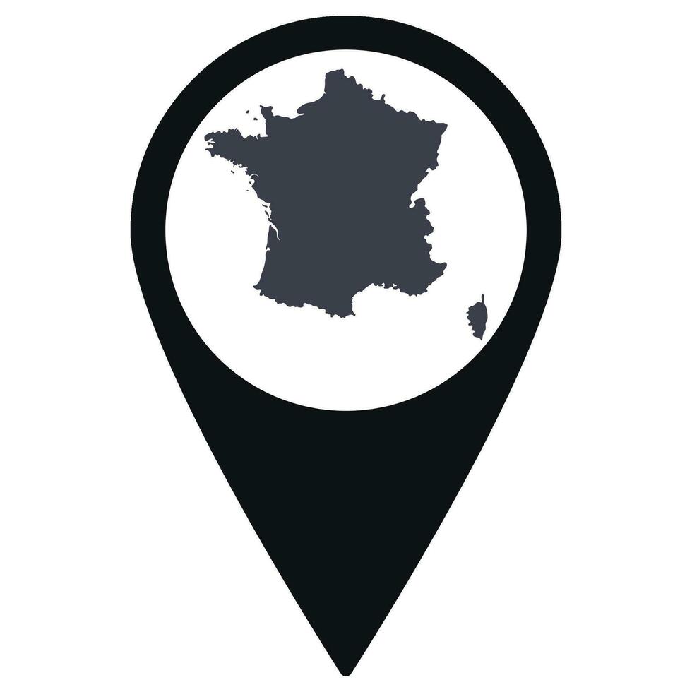 Black Pointer or pin location with France or French map inside. France or French map. vector